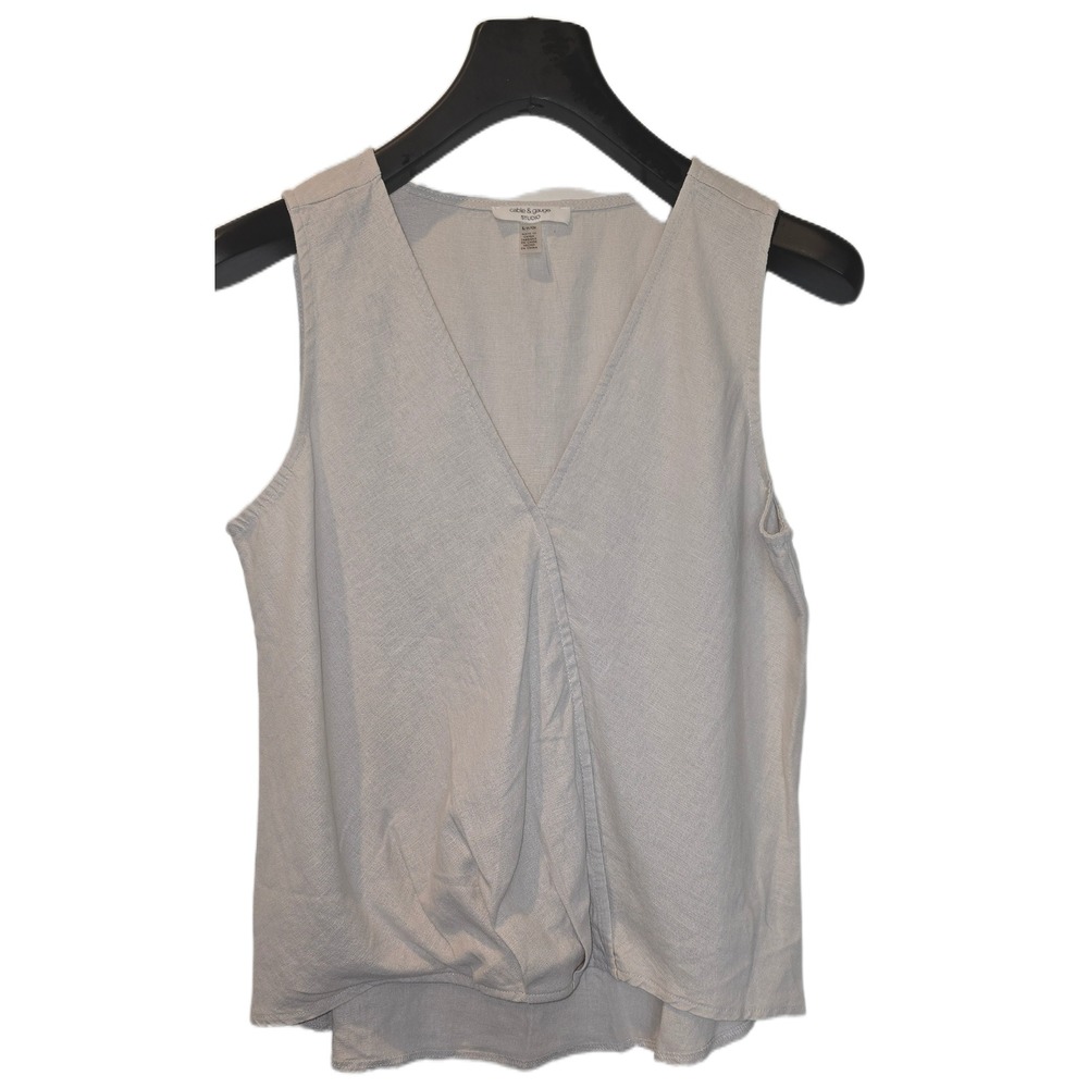 Cable‎ & Gauge Studio Linen Blend V-Neck Twist Front Sleeveless Top Small Grey
